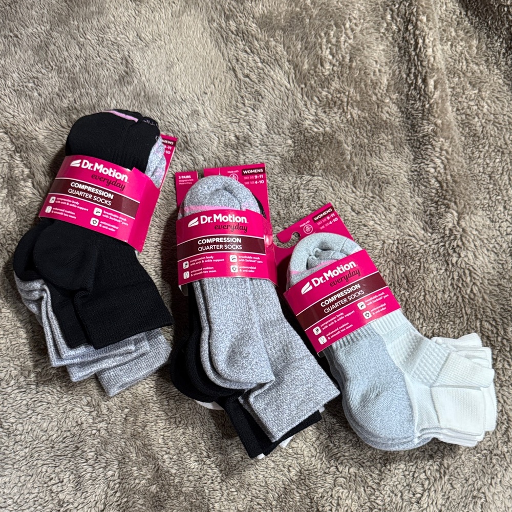 Women's Compression Socks - Black, Gray, White by Dr. Motion (3 pairs per pack)